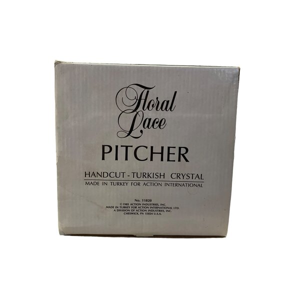 Vintage 1985 Action Industries Floral Lace Pitcher Hand-cut Turkish Crystal NEW - Picture 7 of 16